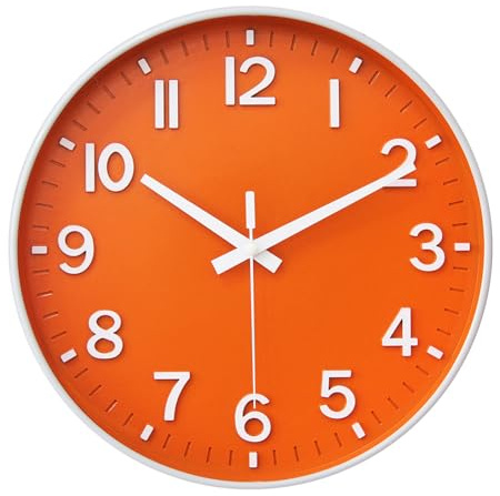 25cm Lautlos Wanduhr ohne Ticken Schleichende Sekunde mit Arabisch Ziffer | für Büro, Klassenzimmer, Zuhause, Wohnzimmer, Schlafzimmer(Orange,25CM)