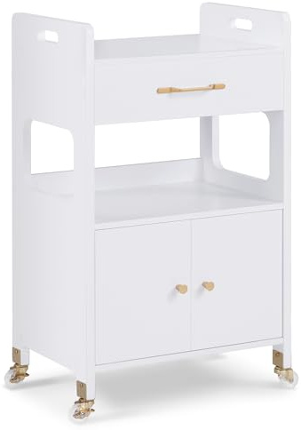 M MCombo Chariot de service avec roues et tiroirs, chariot de coiffure blanc, avec 2 étagères, trolley de salon pour salle de bain, salon, 0055-N
