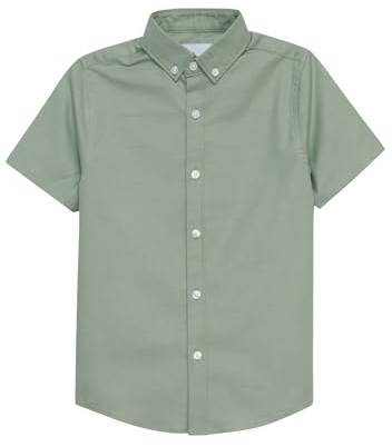 Enorsia Boys Short Sleeve Oxford Shirt - Stretch Cotton Smart Casual School Uniform Top - Classic Button-Down Collar - Lightweight and Breathable Boy's Shirt for Everyday Comfort - Green, 12 Years