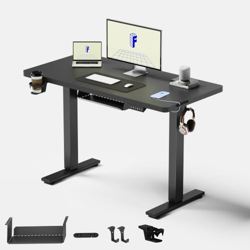 FLEXISPOT QE Pro Escritorio Elevable Eléctrico 110x54cm, Mesa Elevable con 2 Ganchos, Portavasos y Organizador de Cables, 4 Función de Memoria, Standing Desk para Oficina & Hogar y Teletrabajo, Negro