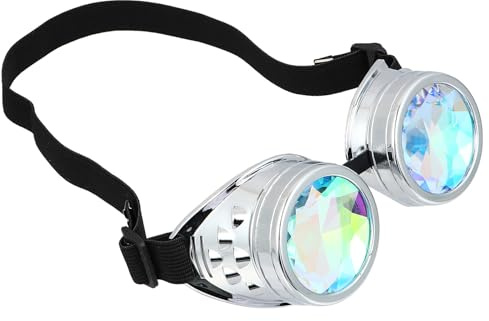 Supvox Steampunk Kaleidoskopbrille Mit Regenbogen Kristalllinsen Und Verstellbarem Elastischem Kopfband Leichter Pc Rahmen Für Rave Festival Cosplay Themenparty
