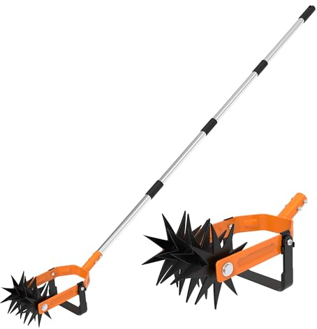 Coltivatore rotante 2 in 1, zappa manuale e allentatore del terreno, coltivatore da giardino regolabile, fresa manuale con manico in acciaio inox per diserbo, allentamento del terreno, cura del prato