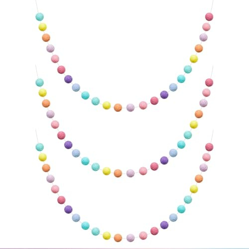 Rusokufo 3 Teile Filz Regenbogen Kugel Girlande 200 cm Bunte Pompom Dekoration Für Party Zuhause