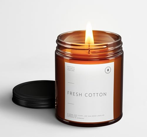 BOHORIA® Premium Duft-Kerze Fresh Cotton aus natürlichem Sojawachs - Frische Wäsche Duft - bis zu 45h Brenndauer (Fresh Cotton)