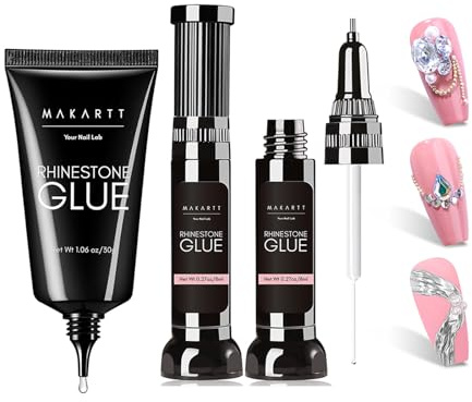 Makartt Rhinestone Nail Glue Set – 30g 3D Nail Art Rhinestone Glue Gel + 2x8ml Dual Head Nail Gem Glue for Nail Charms, Crystals, Gems & Decorations, UV LED Nail Lamp Required