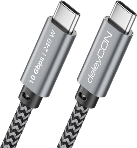 deleyCON 3,0m USB-C Kabel 240W 10 Gbps USB 3.2 Gen2 PD 3.1 | Ladekabel Datenkabel 4K@60Hz für Ladegerät, iPhone 17/16/15 Pro Max Air, Galaxy A16/A26/A56/S26/S25/S24, iPad, SSD