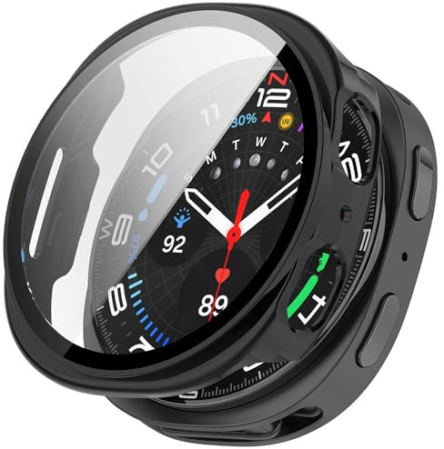 Techsuit für Samsung Galaxy Watch 8 44mm Hülle und Displayschutz mit 360 Grad Vollschutz, Premium Gehärtetes Glas, HD Klarheit, Kratzfest, Defense360 Pro, Matt Schwarz