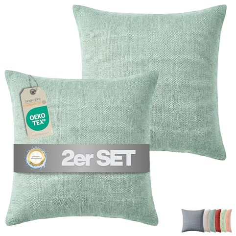 INSPINOVIA Outdoor Kissen mit Füllung | Wasserabweisende Gartenkissen | Indoor- & Outdoorkissen | 2er, 4er & 6er Sets | Dekokissen | Lounge Kissen | Sofakissen | 45 x 45cm (Mint, 2er Set)