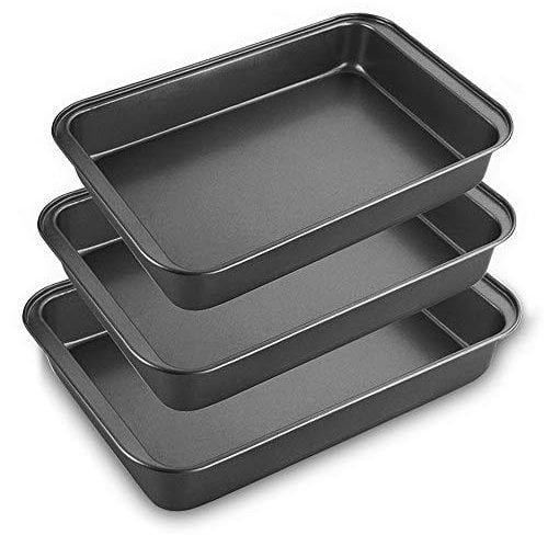 STARVAST Non Stick Oven Baking Trays, 3 Pieces Carbon Steel (PFOA Free) Roasting Tins Pans - Black
