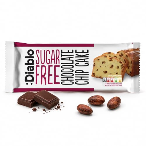 Diablo Sugar Free Chocolate Chip Cake – Healthy Snacks Sweet Treat, Cakes & Desserts for All, Ideal for Snack Time, Tea & Party Treat, Halal & Kosher Approved – 200g (Pack of 1)
