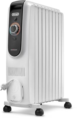 De'Longhi Dragon EasyTronic TRD50820, Heizlüfter mit 12 Temperaturstufen, EasyTronic-Schnittstelle mit Sicherheitsthermostat, Kamineffekt mit 8 Heizrippen, für Räume bis 60 m³, 2000W, Schwarz/Weiss