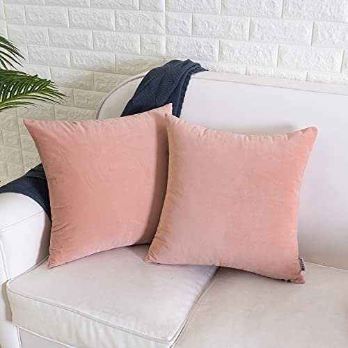 HWY 50 Lot de 2 housses de coussin décoratives carrées en velours doux et confortable pour canapé, salon, chambre à coucher, 50,8 x 50,8 cm, rose poudré