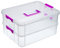 IGNPION 2-Tier Stackable Craft Storage Box Plastic Adjustable Storage Containers with Carry Handle Transparent Containers Organiser for Art & Craft Toys, Sewing Accessories, Purple