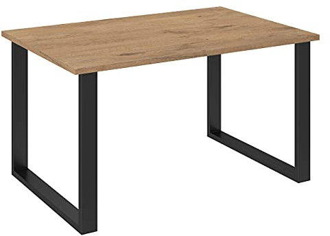 Tisch Limanda, Praktischer Esszimmertisch, Wohnzimmertisch, Küchentisch, Schwrz Stahlbeine, Tisch für Esszimmer, Essgruppe (Eiche Lancelot/Schwarz, 138 x 90 cm)