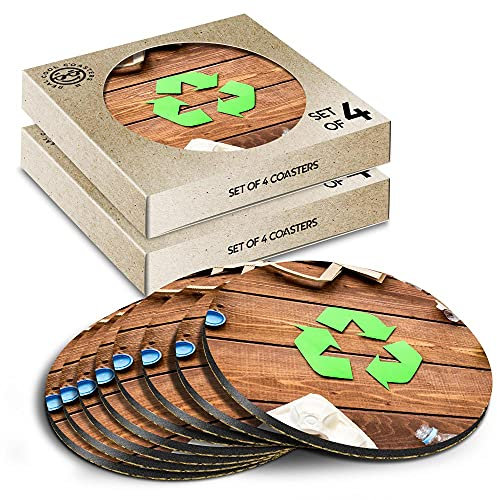 8 x Eco Boxed Cork Coasters - Eco Recycling Symbol Sign Bins Drink Cup Mug Glass Table Mat #21487