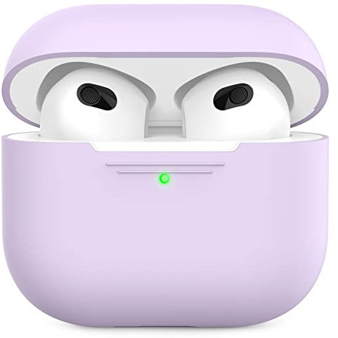 AHASTYLE Case per Airpods 3 Case Cover, Custodia Protettiva in Silicone [LED Anteriore Visibile][Supporto Ricarica Wireless] Compatìbile con Apple Airpods 3 2021 (Senza Moschettone, Lavanda)