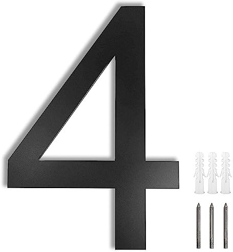 Numero Civico Esterno, numero civico acciaio inox, Antracite, RAL 7016 antiruggine resistente, 20 cm di altezza, Arial scritta, Aspetto Fluttuante, con Viti di Montaggio, Numero civico 4