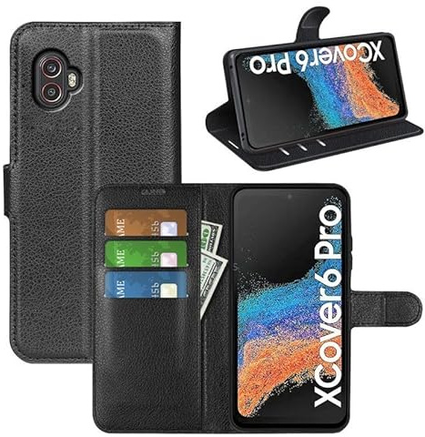 betterfon Handyhülle Kompatibel mit Samsung Galaxy Xcover 6 Pro | Premium Qualität TPU Klapphülle für Galaxy Xcover 6 Pro mit Kartenfächern | Magnetverschluss Handyhülle | Schwarz