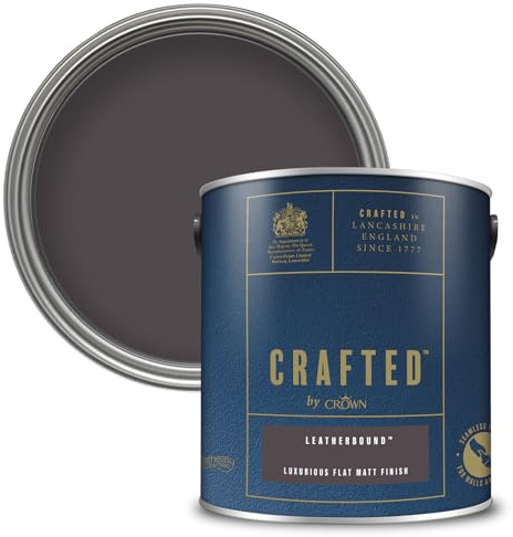 Crown CRAFTED Leatherbound Matt Emulsion Deep Aubergine Paint 2.5L | Deep Aubergine velvety flat matt finish for interior walls, ceilings & wood. Soft to touch, hides imperfections, low VOC