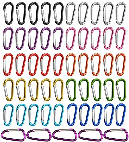 HUAZIZ 55 pcs Porte-clés Mousqueton, Fort Rebond Mini Mousqueton en Aluminium, Petit Mousqueton à Clé pour Accrocher Hamac/Sac de Montagne/Randonnée/Escalade/Tente/Cle/Clef/Camping -11 Couleurs