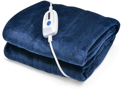 GOPLUS Heizdecke mit Abschaltautomatik, Bettdecke Wärmedecke mit 4 Temperaturstufen, 8-Stunden-Timer, Waschbare Kuscheldecke mit Überhitzungsschutz (Blau, 180×130cm)