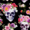 HEKO PANELS Stoff Oxford Wasserdichte Meterware Canvas-Stoff Polyester Stoff Zum Nähen Nähstoffe Möbelstoffe Dekostoffe Wasserabweisend Blickdicht Schädel Totenkopf Blumen 2 Meter 155 x 200 cm