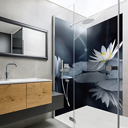 Bilderwelten Eck-Duschrückwand Aluverbundplatte 2x 210x80 cm Lotus Spiegelung im Wasser Bad-Rückwand Motiv fugenlose Wandverkleidung Dusche
