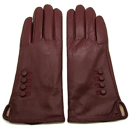 TheGloveHut Damen Echtes Weiches Leder Handschuhe Vollständig Gefüttert Geschenk Verpackt (Wein, Klein 6.5 )