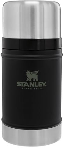 Stanley Classic Legendary Große Lebensmitteldose, vakuumisoliert, breiter Schraubdeckel, verstaubar für Reisen, Edelstahl mit auslaufsicherem Deckel, BPA-frei, Mattschwarz