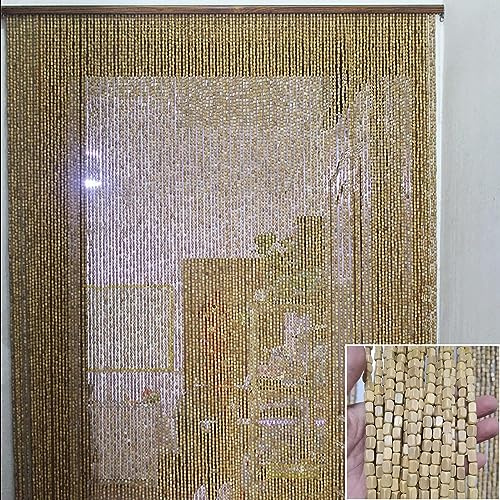 NUACOS Türvorhang Fadenvorhang Paneel Bambus Perlenvorhang Tür Wand Fenster Türen Raumteiler Dekorationen für Wohnzimmer Schlafzimmer,Beige,100x200cm(70Shares)