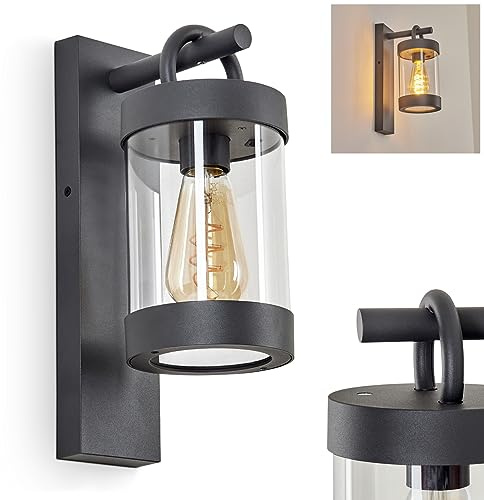 HOFSTEIN Außenwandleuchte Fulham, Außenwandlampe mit Dämmerungssensor aus Metall/Kunststof in Anthrazit/Klar, moderne Wandleuchte Down m. An-/Ausschalter, E27, IP44, Eingangsbereich, Terrasse, Haustür