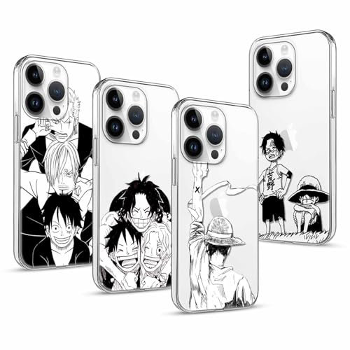 PBNDJVG 4 Stück Handyhülle für Apple iPhone 14 Pro Hülle 6.1'' Anime Luffy Zoro Gear 5 Sun God Nika Ace Manga Muster Design Case Transparent Schutzhülle TPU Silikon Weich Ultra Dünn