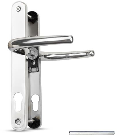 Bwintech 1 set di maniglie per porte UPVC cromate e lucide Acciaio inossidabili 304, distanza tra i fori per le viti di 92mm, 210mm, lunghezza della piastra di 243mm Adatto per porte esterne