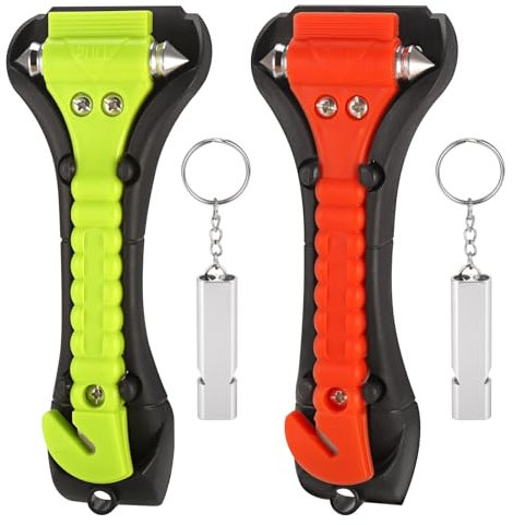 2-in-1 Kit di Emergenza Auto con Taglia Cinture e Rompivetro, 2 Pezzi con Fischietto di Emergenza, Martello di Sicurezza per Auto, per Incidenti Stradali, Compatto e Pratico da Tenere in Macchina