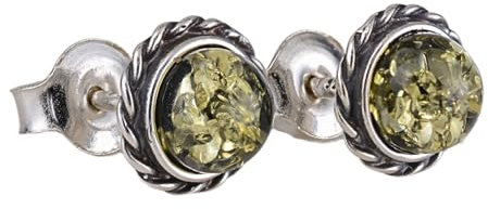 Bernsteinschmuck für Frauen – 925er-Sterlingsilber und baltischer grüner Bernstein, kleine Silber-Edelstein-Ohrstecker – Sterlingsilber-Schmuck-Kollektion, Edelstein, Bernstein, Edelstein, Bernstein
