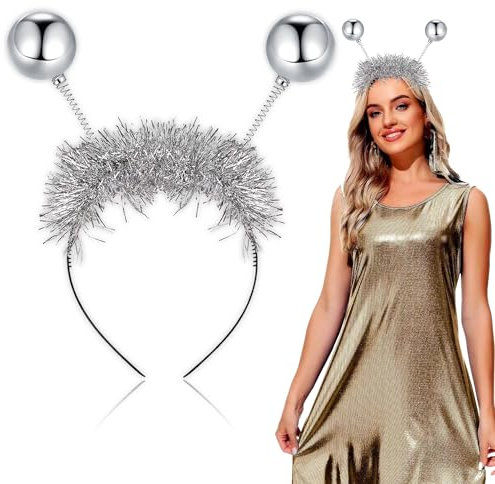 Sunshine smile Vintage Discokugel Stirnband,Weltall Kostüm Stirnband,Kopfschmuck mit Kugeln, Disco Zubehör für Frauen 70er Jahre Disco Kostüm,Haarreif Glitzerkugeln Silber, Haarreifen Glitter Ball