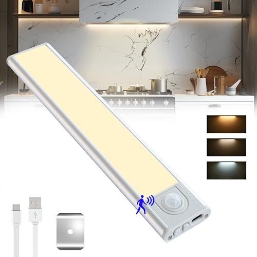 Luce Armadio LED con Sensore, 4 Modalità, 36 LED Magnetica USB Ricaricabile Sottopensile per Cucina, Corridoi, Garage, Guardaroba, Scale, Letto (20cm)