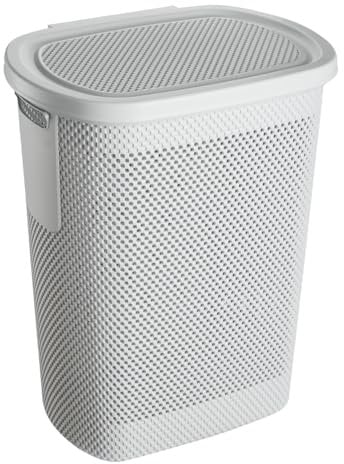 keeeper Wäschebox in Strick-Optik, Aufklappbarer Deckel, Luftdurchlässig, Kunststoff, 47,5 x 36 x 57,5 cm, Arne, Grau (Nordic Grey)