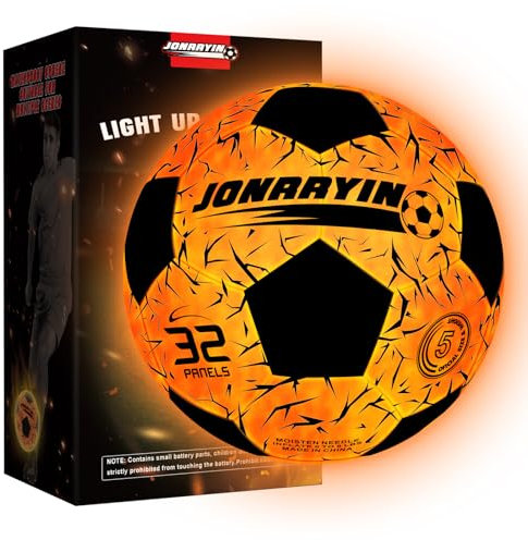 JONRRYIN Offizielle Größe 5 Leuchtender Fussball, Wasserfester LED Leuchtfussball, Fussball Leuchtend Im Dunkeln für Training und Spiele für Kinder und Erwachsene - mit Pumpe & Extra Batterien