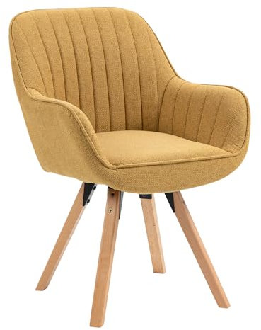 MEUBLE COSY Esszimmerstühle Drehbar 1 Stück Küchenstuhl Polsterstuhl Drehstuhl mit Armlehne Sessel Schminkstuhl aus Stoff Massivholzbeine für Esszimmer Wohnzimmer Arbeitszimmer, Gelb