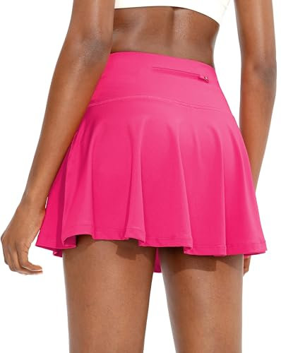 Timuspo Sportrock Damen Sommer Tennis Skort High-Waist Rosa Rock Plissierter Hosenrock mit Hose & Taschen Fahrradrock Golfrock M