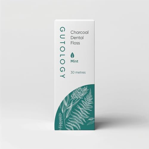 Gutology Natural Bamboo Floss (30m) Charcoal Toothfloss with Candle Tree Wax & Mint Oil - Plant-Based dental floss for Stain Removal, Free of Synthetic Fragrances & Ingredients