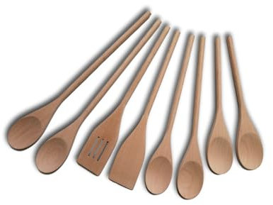 Vokowin Wooden Spoon Utensil Set Cooking Spoons and Spatulas, Durable Eco-Friendly 8pcs Kitchen Tools Perfect for Nonstick Pan and Cookware Housewarming Gifts Wooden Utensils for Everyday Use (K417-8)