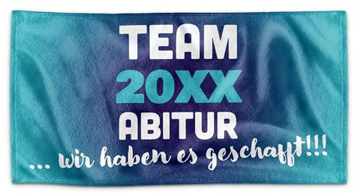 PR Print Royal Personalisiertes Handtuch - Team Abitur - Wir haben es geschafft! - mit Jahr selbst gestalten - Abitur bestanden Geschenke, ABI Abschlussgeschenk | Fotohandtuch, Blau, 140 x 70 cm