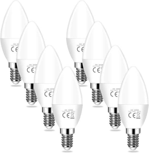 YIIFELL E14 Led Kaltweiß Glühbirne 8er-Pack, 5W Ersetzt 40W Glühbirne 6000K Nicht Dimmbar, Led E14 Kaltweiß 200° Abstrahlwinkel AC 220-240V