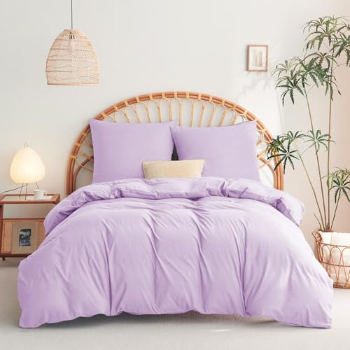 WAVVE Bettwäsche 155x220 3 teilig Lila - Bettbezug 155 x 220 Set mit 2 Kissenbezüge 80x80 cm, Bettwäsche-Sets 155x220cm aus Mikrofaser mit Reißverschluss Weich und Bügelfrei, Hellviolett