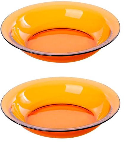 Acan Tradineur - Pack de 2 fuentes hondas redondas de vidrio, modelo Lys, bandejas para servir, extra resistentes, diseño clásico, aptas para lavavajillas (Ámbar - Ø 28 cm)