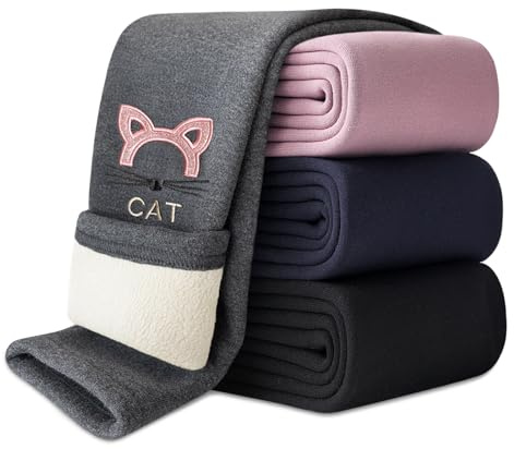 Domee Leggings Termici Invernali Pantaloni Felpati Cotone Bambina con Ricamo a Forma di Gatto Grigio Scuro 6-7 Anni (Dimensione del Produttore 120)