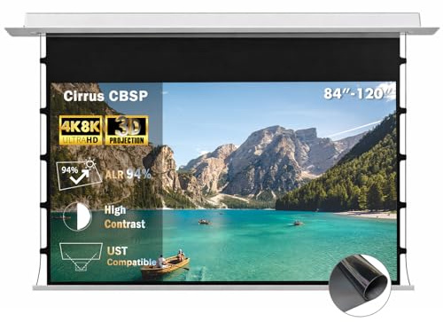 WUPRO Cirrus CBSP Projector Screen Pull Down 110 Inch, In-Ceiling Motorized Hidden Drop Down, ALR 4K/8K UHD, Compatible with Ultra Short Throw Projectors, Ideal for Bright Rooms C