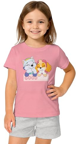 Paw Patrol Schlafanzug für Mädchen - Good Vibes Kinder Pyjama Set Kurzarm Oberteil mit Hose Rosa/Grau